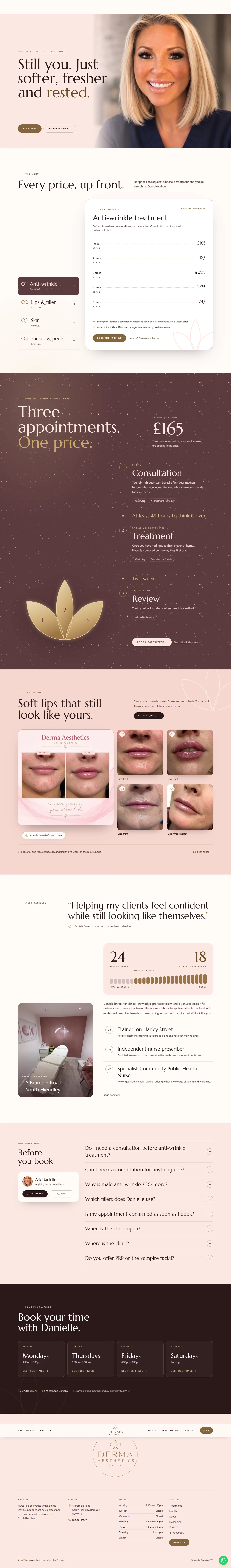 Derma Aesthetics website, home page